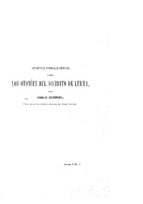 Apuntes etnográficos sobre los otomíes del distrito de Lerma, Estado de México.