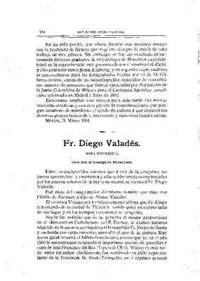 Fray Diego Valadés. Nota biográfica.