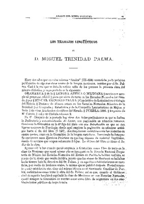 Los trabajos lingüísticos de don Miguel Trinidad Palma.