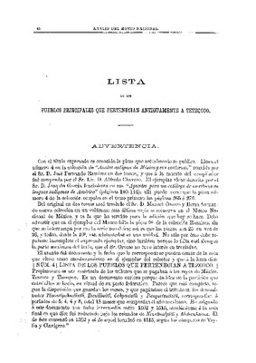 Lista de los pueblos principales que pertenecían antiguamente a Tezcoco.