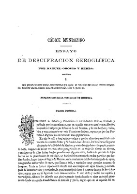 Ensayo de descifración geroglífica. I.- Códice Mendocino.