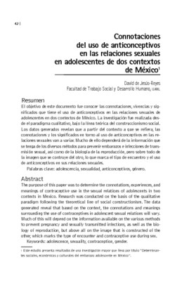 Connotaciones del uso de anticonceptivos en las relaciones sexuales en adolescentes de dos contextos de México