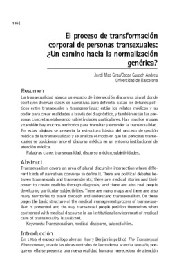 El proceso de transformación corporal de personas transexuales: ¿Un camino hacia la normalización genérica?