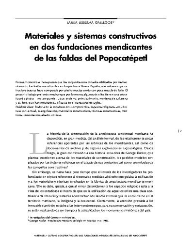 Materiales y sistemas constructivos en dos fundaciones mendicantes de las faldas del Popocatépetl