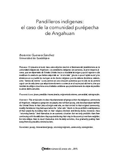 Pandilleros indígenas: el caso de la comunidad purépecha de Angahuan