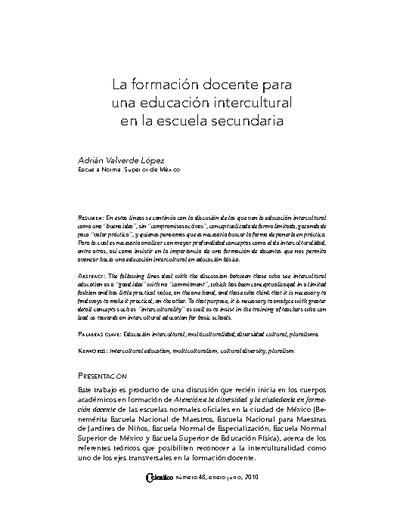 La formación docente para una educación intercultural en la escuela secundaria