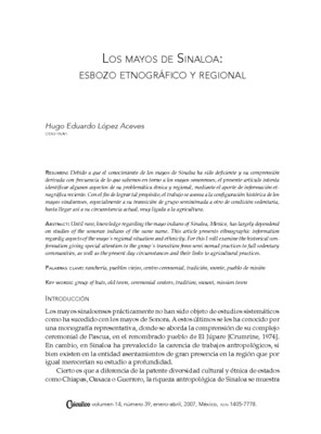 Los mayos de Sinaloa: esbozo etnográfico y regional