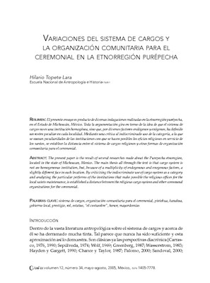 Variaciones del sistema de cargos y la organización comunitaria para el ceremonial en la etnorregión purépecha