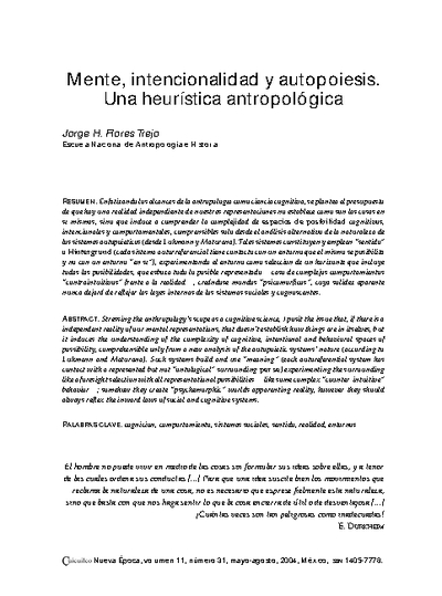 Mente, intencionalidad y autopoiesis. Una heurística antropológica