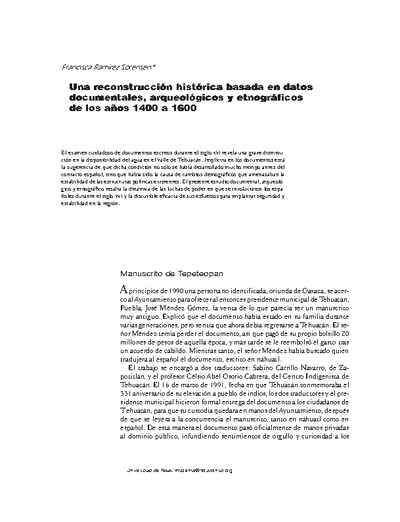 Una reconstrucción histórica basada en datos documentales, arqueológicos y etnográficos de los años 1400 a 1600