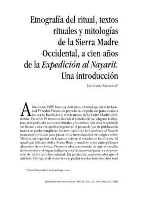 Etnografía del ritual, textos rituales y mitologías de la Sierra Madre Occidental, a cien años de la Expedición al Nayarit. Una introducción