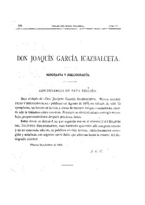 Don Joaquín García Icazbalceta, biografía y bibliografía.