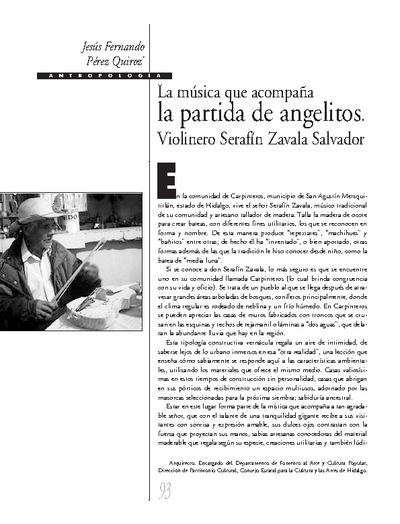 La música que acompaña la partida de angelitos. Violinero Serafín Zavala Salvador