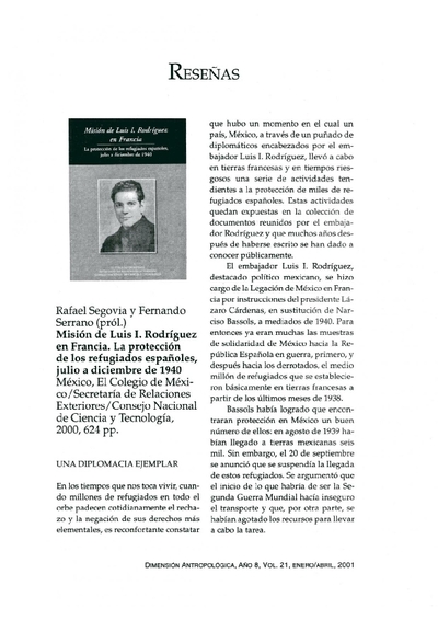 Rafael Segovia y Fernando Serrano (pról.), Misión de Luis I. Rodríguez en Francia. La protección de los refugiados españoles, julio a diciembre de 1940, México, El Colegio de México/SRE/CONACyT, 2000, 624 pp.