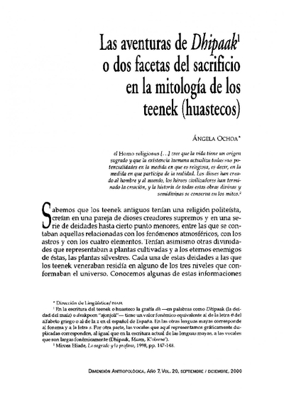 Las aventuras de Dhipaak o dos facetas del sacrificio en la mitología de los teenek (huastecos)