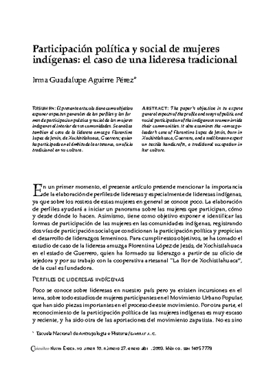 Participación política y social de mujeres indígenas: el caso de una lideresa tradicional