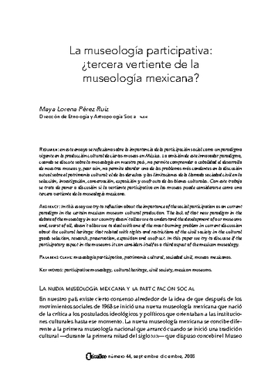 La museología participativa: ¿tercera vertiente de la museología mexicana?