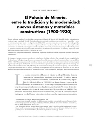 El Palacio de Minería, entre la tradición y la modernidad: nuevos sistemas y materiales constructivos (1900-1930)