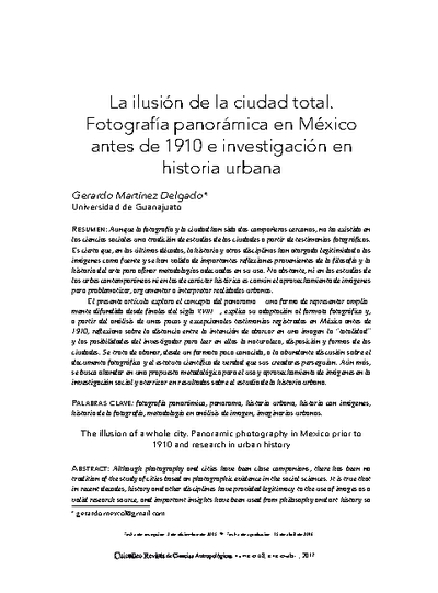 La ilusión de la ciudad total. Fotografía panorámica en México antes de 1910 e investigación en historia urbana