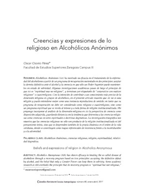 Creencias y expresiones de lo religioso en Alcohólicos Anónimos