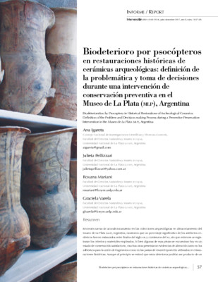 Biodeterioro por psocópteros en restauraciones históricas de cerámicas arqueológicas: definición de la problemática y toma de decisiones durante una intervención de conservación preventiva  en el Museo de La Plata (MLP), Argentina
