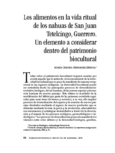 Los alimentos en la vida ritual de los nahuas de San Juan Tetelcingo, Guerrero. Un elemento a considerar dentro del patrimonio biocultural