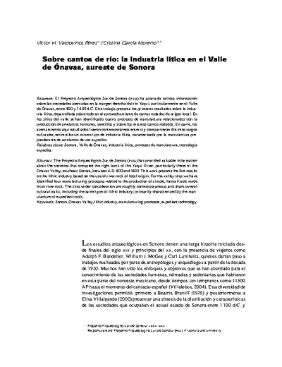 Sobre cantos de río: la industria lítica en el Valle de Ónavas, sureste de Sonora