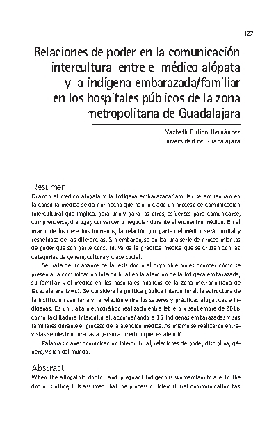 Relaciones de poder en la comunicación intercultural entre el médico alópata y la indígena embarazada/familiar en los hospitales públicos de la zona metropolitana de Guadalajara