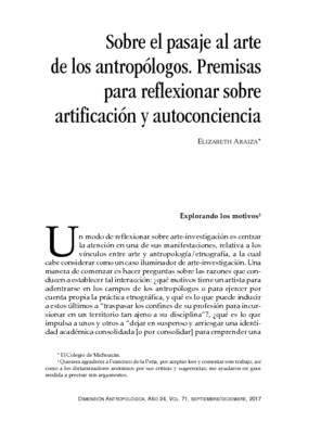Sobre el pasaje al arte de los antropólogos. Premisas para reflexionar sobre artificación y autoconciencia