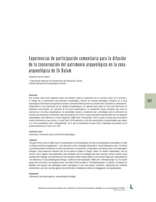 Experiencias de participación comunitaria para la difusión de la conservación del patrimonio arqueológico en la zona arqueológica de Ek Balam