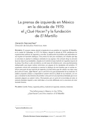 La prensa de izquierda en México en la década de 1970: el ¿Qué Hacer? y la fundación de El Martillo