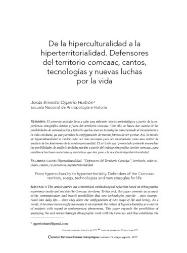 De la hiperculturalidad a la hiperterritorialidad. Defensores del territorio comcaac, cantos, tecnologías y nuevas luchas por la vida
