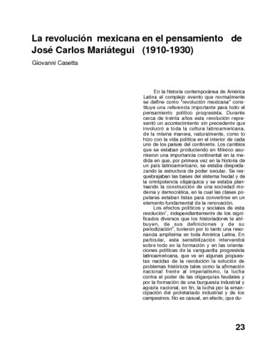 La revolución mexicana en el pensamiento de José Carlos Mariátegui (1910-1930)