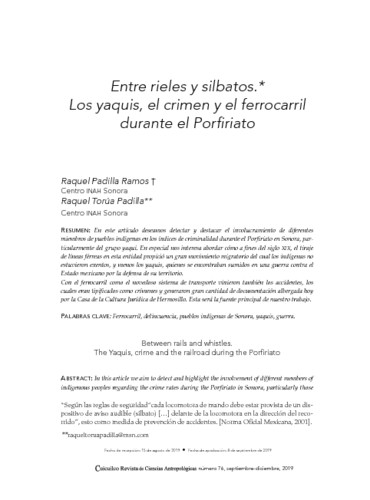 Entre rieles y silbatos Los yaquis, el crimen y el ferrocarril durante el Porfiriato