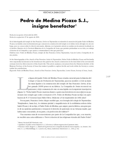 Pedro de Medina Picazo S.J., insigne benefactor