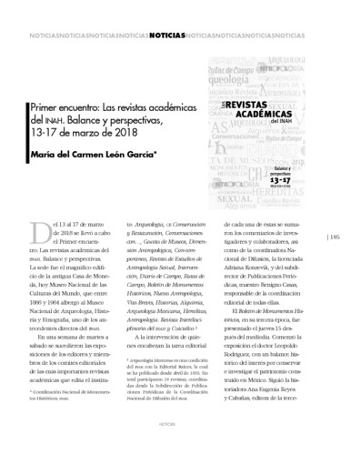 Primer encuentro: Las revistas académicas del INAH. Balance y perspectivas, 13-17 de marzo de 2018