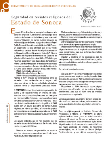 Seguridad en recintos religiosos del Estado de Sonora