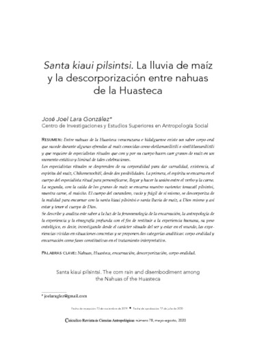 Santa kiaui pilsintsi. La lluvia de maíz y la descorporización entre nahuas de la Huasteca