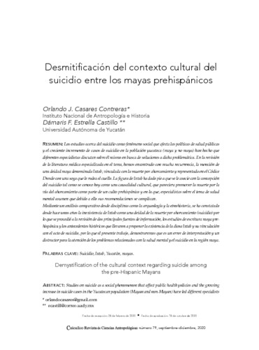Desmitificación del contexto cultural del suicidio entre los mayas prehispánicos