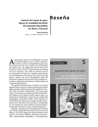 Cautivos del espejo de agua. Signos de ritualidad alrededor del manatial Hueytlílatl. Los Reyes Coyoacán. Stan Declercq