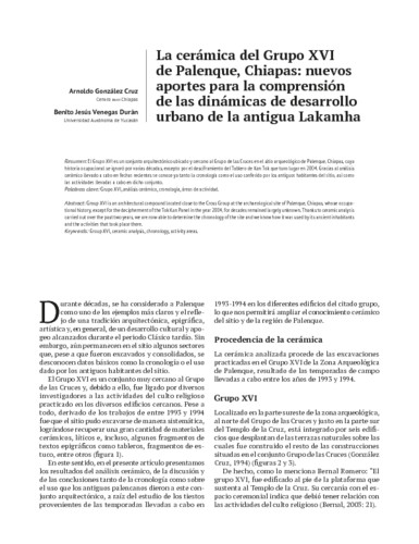 La cerámica del Grupo XVI de Palenque, Chiapas: nuevos aportes para la comprensión de las dinámicas de desarrollo urbano de la antigua Lakamha