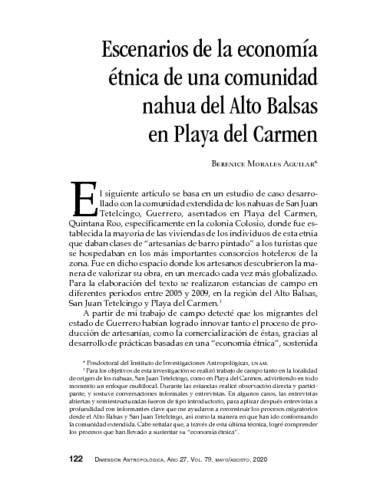 Escenarios de la economía étnica de una comunidad nahua del Alto Balsas en Playa del Carmen