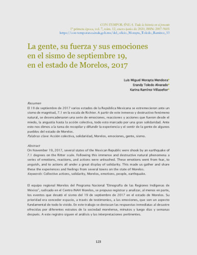 La gente, su fuerza y sus emociones en el sismo de septiembre 19, en el estado de Morelos, 2017