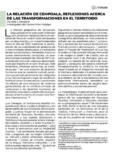 La relación de Cempoala, reflexiones acerca de las transformaciones en el territorio