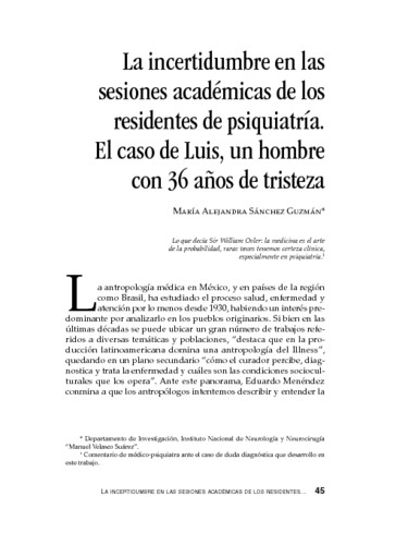 La incertidumbre en las sesiones académicas de los residentes de psiquiatría. El caso de Luis, un hombre con 36 años de tristeza