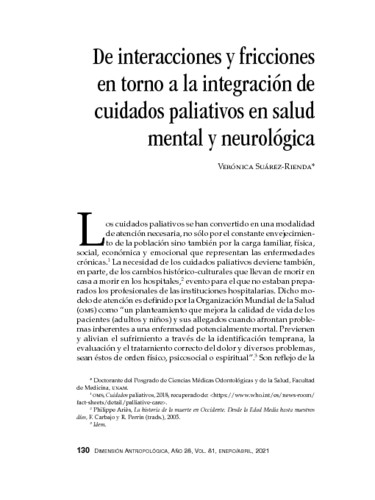 De Interacciones y fricciones en torno a la integración de cuidados paliativos en salud mental y neurológica