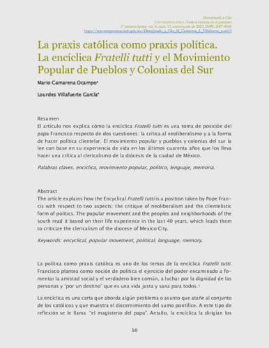 La praxis católica como praxis política. La encíclica Fratelli tutti y el Movimiento Popular de Pueblos y Colonias del Sur
