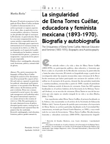 La singularidad de Elena Torres Cuéllar, educadora y feminista mexicana (1893-1970). Biografía y autobiografía