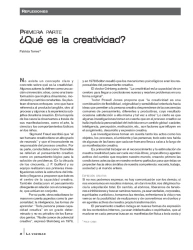 Reflexiones. Primera parte, ¿Qué es la creatividad?