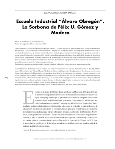 Escuela Industrial “Álvaro Obregón”. La Sorbona de Félix U. Gómez y Madero